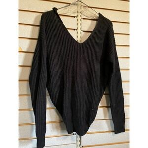 Fashion Nova Black‎ Knit Twist Front V Neck Long Sleeve Sweater